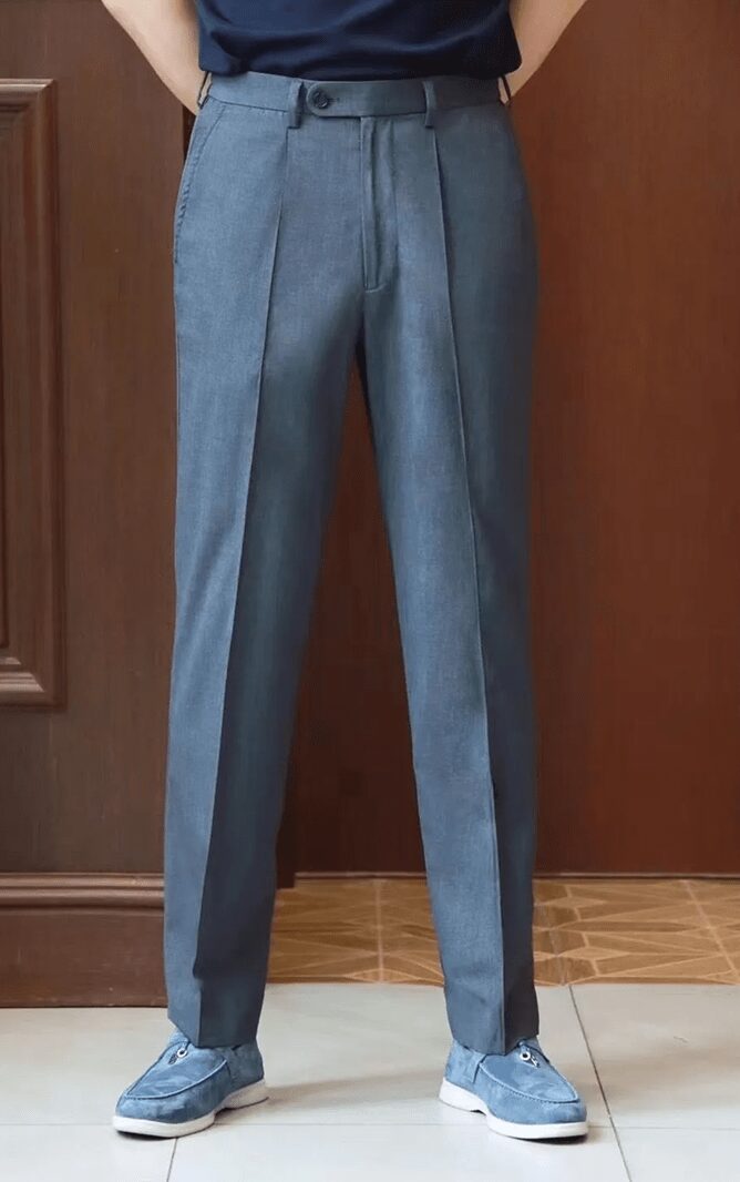 Steel blue wool-twill Modena trousers