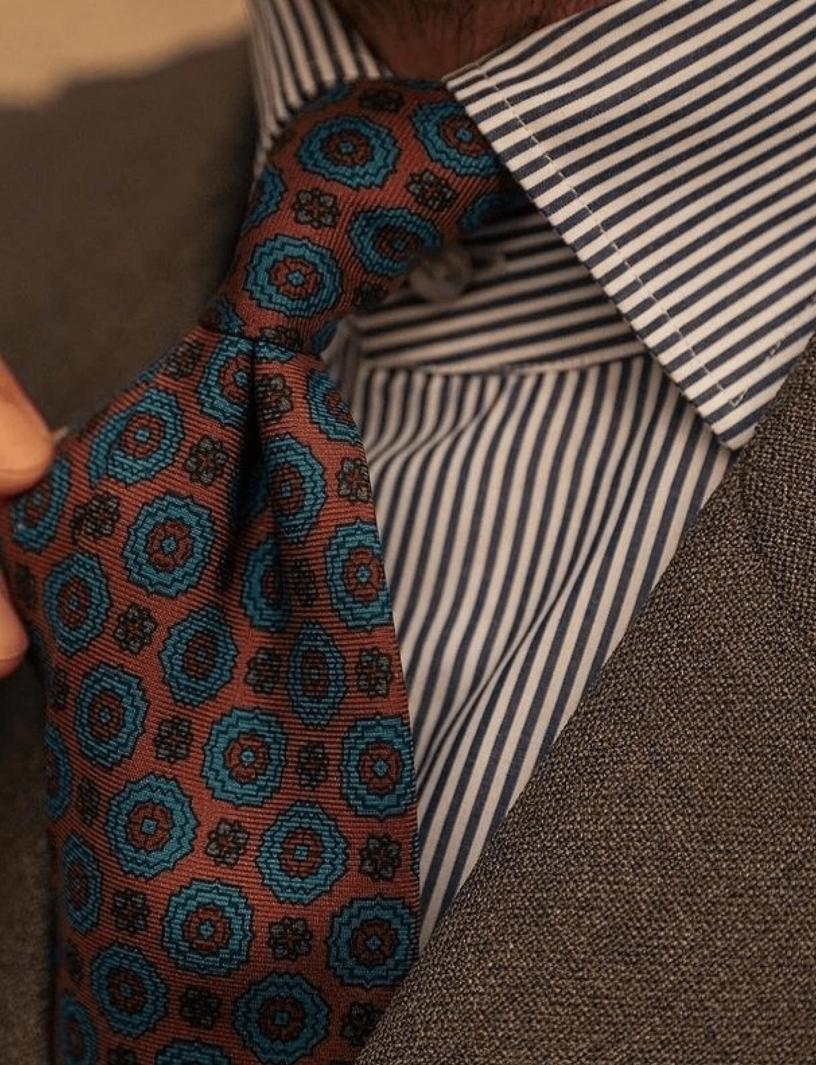 Brown and teal medallion silk Ravello tie